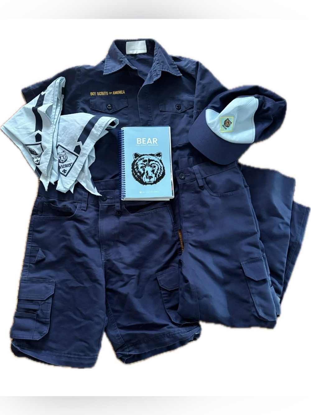 Cub Scout Bear Bundle: Shirt, Neckerchiefs, Pants, Shorts, Hat, Handbook & Patch